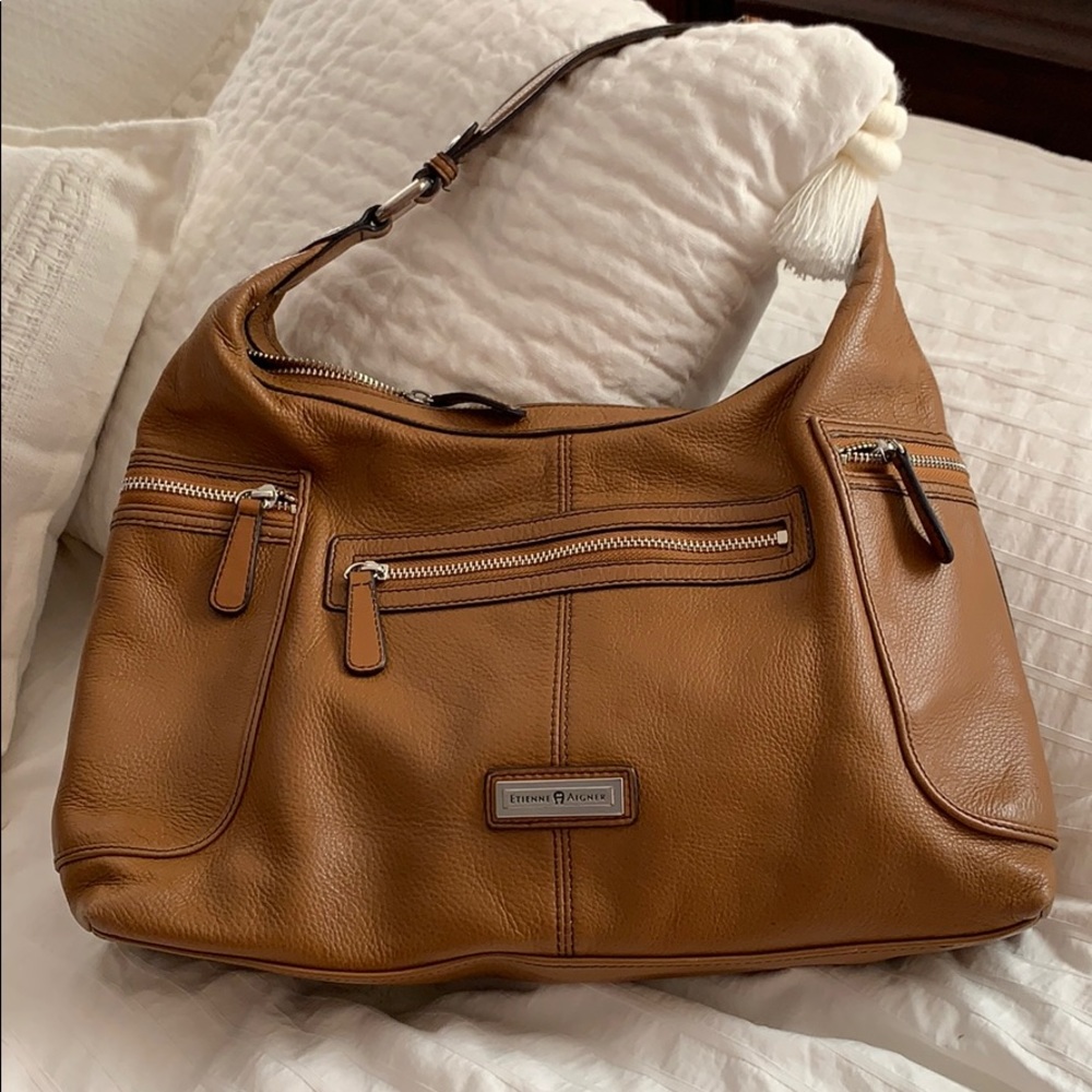 Etienne Aigner Leather Shoulder Bag Tan